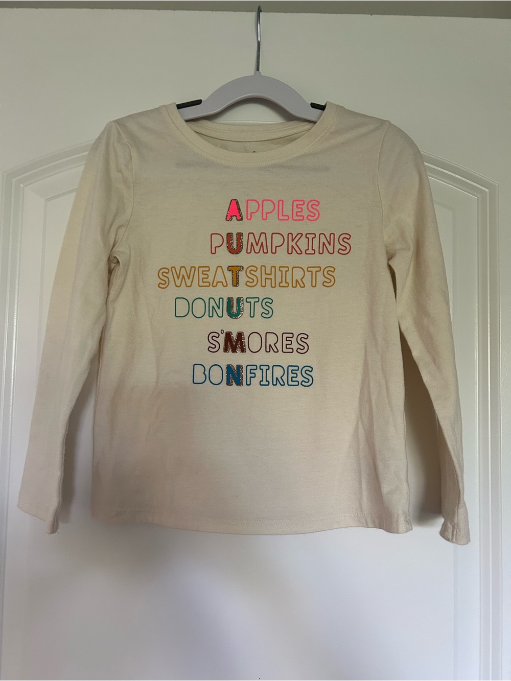 Cat & Jack Cream Long-Sleeve Tee with Colorful Fall Word Art